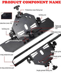 Adjustable 45 Degree Chamfering Guide for Angle Grinders, components labeled, for 4.5 and 5 inch grinder compatibility.