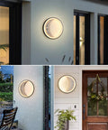 Lit Moon Shaped Outdoor Wall Sconce LED Light 23.6 Inch, 18W Plug-In Waterproof Exterior Black Round Wall Mount for porch view