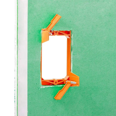 Low Voltage Single Gang Drywall Mounting Bracket For Old Work Backless Wall Plate, adjustable, in green drywall