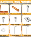 Components of Aluminum Alloy CNC Positioning Side Clamps Kit For 3018 And 4040 Router, shown with individual parts and labels.