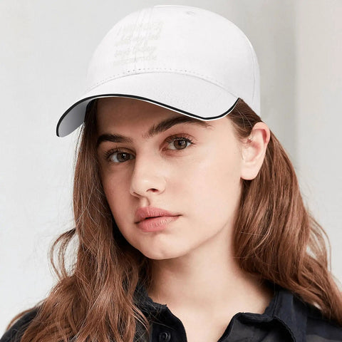 Woman wearing a Vintage White Adjustable Cap For Women And Men, Modern Statement Hat With Soft Feel, Comfortable All Day Wear