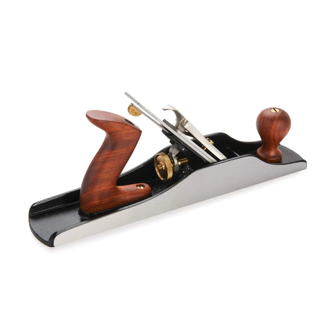 Five Bench Hand Plane Jack Model V3 Built Tough With Heavy Cast Iron And Machined Frog Features Premium Bubinga Handle, side view.