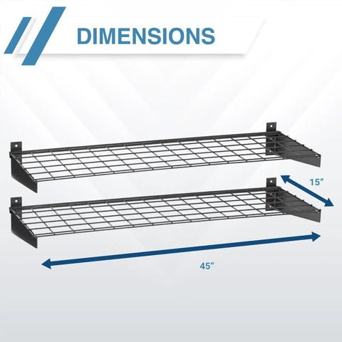 Beefy 2 Pack Heavy Duty Steel Wall Garage Shelves 45 Inch By 15 Inch Wall Mounted Storage With Low Profile Brackets Holds Up To 200 Pounds Per Shelf Hammertone Finish Space Saving Garage Organization
