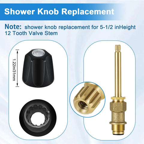 Matte Black Tub And Shower Trim Kit With Knob And Bath Spout For 1/2 Inch Copper Connection knob and valve stem detail