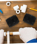 Two Pack Pipe Deburring Reamer Tool Set for easy operation and quick deburring of inner and outer tubes, shown in use by gloved hands.