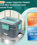 Electric Lunch Box For Adults, 100W 3.5L Two-Layer Heated Food Warmer With 304 Stainless Steel, shown in grey with time labels.