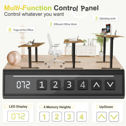Control panel for Electric Standing Desk With Sit Stand Design, 45 By 24 Inch Adjustable Height Home Office Desk, Four Memory Presets, Rustic Brown Finish, No Wobble Steel Frame Built For Heavy Lifting, showing LED display and function buttons.