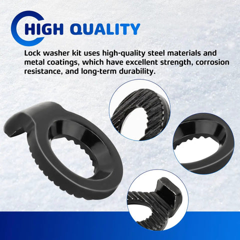 Close-up of M6 Wedge Lock Washers Stainless Steel showing textured grip for snowboard binding hardware use.
