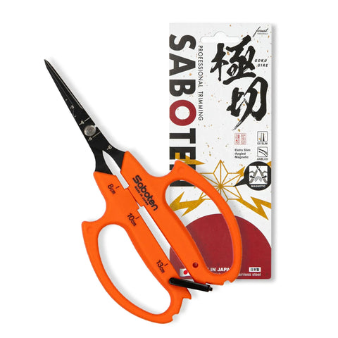 Workhorse 6.3 Inch Harvesting Shears With Magnetic Springless Action, ultra fine tip angled blade, fluorine coated, on packaging