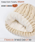 Cozy Winter Beanie Knit Hat For Women warm fleece lined with faux fur pom poms thick ski skull cap beige multicolor options
