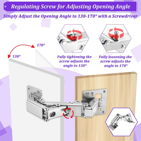 170 Degree Soft Close Cabinet Hinge Replacement for Pie Cut and Bifold Doors illustration of screw adjustment feature