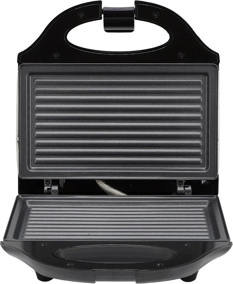 Dude, this killer Compact 750W Electric Nonstick Sandwich Maker And Panini Press Grill Is Totally Rad. Open interior view with ridged plates.