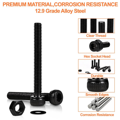 M3 Hex Socket Head Cap Screw Kit For 3D Printing Premium 12 9 Grade Alloy Steel With Black Oxide Finish 140 Pcs
