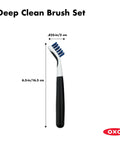 Blue Good Grips Deep Clean Brush Set with big grout brush, black handle, durable bristles, dimensions 6.5 in by .825 in