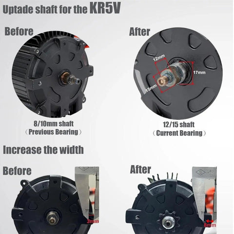 Comparison of KR5V motor shaft before and after upgrade with 72V 5000W Brushless DC Motor For Go Karts Dirt Bikes And Electric Rides
