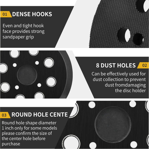 Close-up of 5 Inch 8 Hole Hook And Loop Replacement Sander Pads showing dense hooks and dust holes.