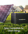 12V 100Ah LiFePO4 Battery With Bluetooth BMS IP67 Waterproof for RV Solar Marine Trolling Motor and Off Grid Setups next to solar panel