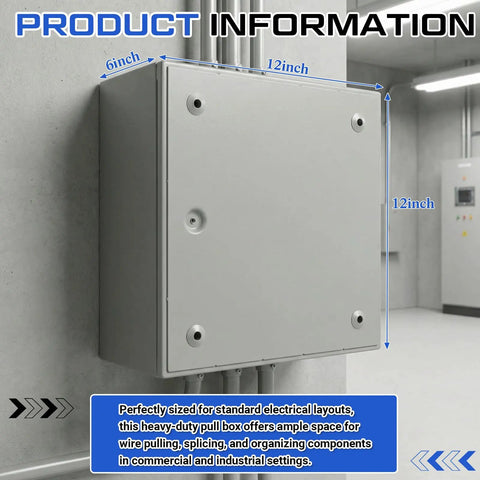 12x12x6 Inch Beefy Steel Electrical Enclosure Pull Box With Screw Cover, Wall Mount, Outdoor Watertight Junction Box Painted Gray