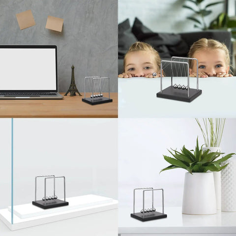 Newton's Cradle Desktop Toy With 7 Beads, Dope Kinetic Motion Science Gadget on desk, near children, and modern decor settings