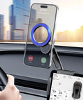Tesla MagSafe Car Mount For 2024 Models Ultra Strong Magnetic Phone Holder installed in Model 3, front view with phone attached.