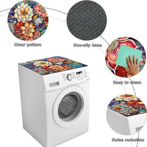 Non Slip Washer And Dryer Top Protector Mat 23.6 By 19.7 Inches Boho Flower Design on washing machine, dust proof cover