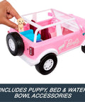 Ford Bronco Remote Control RC Car for Barbie with Puppy Accessories, toy dog being placed inside pink vehicle