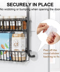 Image of Six Tier Over The Door Pantry Organizer Rock Solid Metal with spice jars and boxes securely mounted.