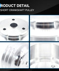 Upgrade Your SB Chevy Small Block With This Badass Long Water Pump And 3 Groove Crankshaft Pulley Kit Perfect For 265 283 305 327 350 383 And 400 Engines Durable Aluminum Build Gets You Ready To Run All Summer. 1-short aluminum crankshaft pulley close-up