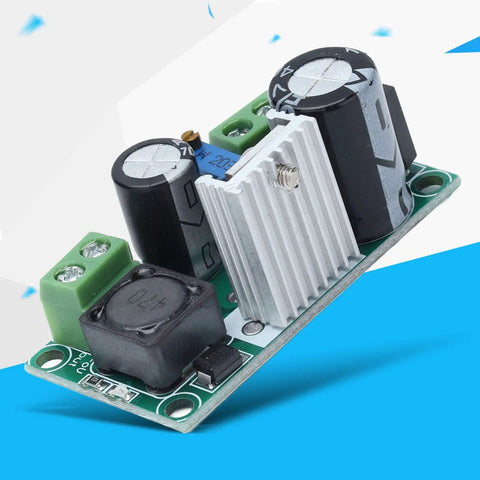 No Fuss Adjustable Dc Dc Power Supply Module Featuring Wide 5V To 48V Input Range and smooth output, showcased with a heat sink.