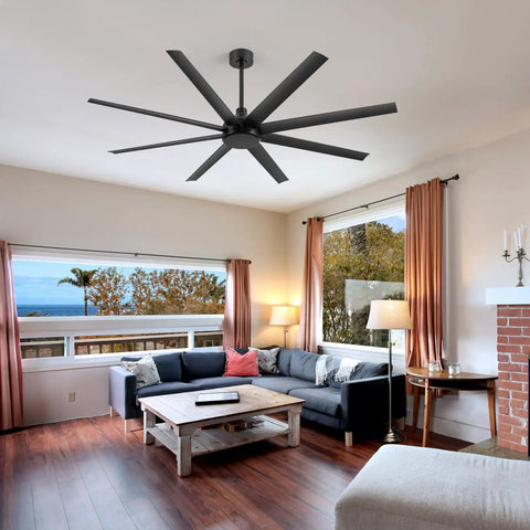 Beefy 72 Inch No Light Ceiling Fan With Remote Control Quiet DC Motor 8 Reversible Blades For Indoor Outdoor Use Industrial Black