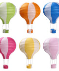 Hot Air Balloon Paper Lantern Decor Set Of 6 With Striped Blue Green Pink Orange Yellow Patterns 12 Inch Diameter And 16 Inch Expanded Height