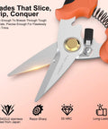 7 Inch Heavy Duty Gravity Shears With Micro Serrated Japanese SUS420J2 Blades, Ergonomic Ambidextrous Grip in orange
