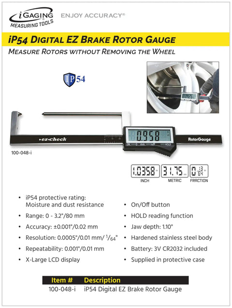 Brake Rotor Gauge With Large Digital Display Caliper For Quick In Wheel Measurements 0 To 3.2 Inch Range 0.0005 Inch Resolution