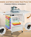 Heavy Duty Three Tier Movable Heat Press Table With Foldable Stand For Heat Transfer Machines Sublimation Printers And Cutting Tasks Hustle Ready Workhorse with two expansion platforms.