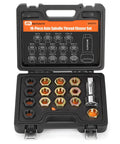 Open case of Axle Spindle Rethreading Kit For Mechanics, 16 Piece Precision Restorer Master Repair Set With Thread File
