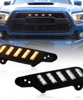 White and amber switchback LED front side marker headlight with DRL and amber sequential turn signal for Toyota Tacoma 2016-2023