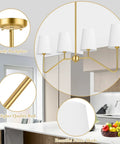 4-Light Gold Linear Chandelier Over Kitchen Island And Dining Table, Modern Pendant Lighting With White Fabric Shades, E12 Base