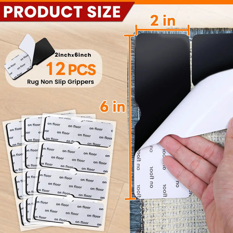 Non Slip Rug Grippers Tape Pads For Hardwood Floors And Tile No Residue Reusable Corner Grippers Keep Rugs Flat 12 Pack