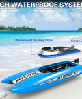 Rad High Speed RC Boat For Adults Up To 20 MPH With 2 Batteries And Reverse 24GHz Remote Controller with waterproof cover on beach