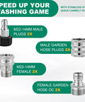Jewheg stainless steel pressure washer quick-connect kit with M22-14mm male/female plugs and garden hose adapters, 2x each