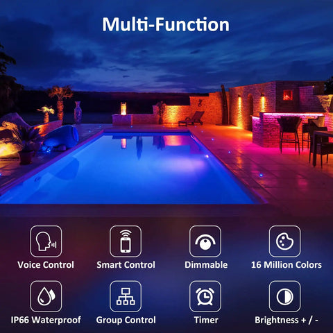 Outdoor 30W RGB Smart LED Flood Lights 4 Pack With WiFi Alexa Control Color Changing Landscape Uplights IP66 Waterproof Stage Lighting For Yard Garden Patio And Hardscape