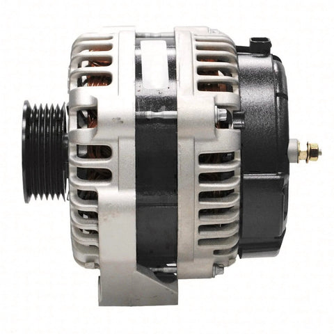 Side view of Remanufactured Alternator 334-2742A with high temp bearings, double lipped seals, and secondary insulation for reliability.