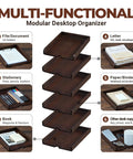Six Tier Solid Wood Desktop File Organizer With Sliding Pull Out Trays For A4 Documents Folders Mail Bills Tablets And Phones
