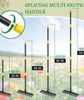 Heavy Duty Garden Rake With Long 74 Inch Handle And 12 Metal Tines, adjustable handle lengths displayed in garden backdrop