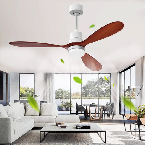 52 Inch Ceiling Fan With Lights Remote Control Quiet Reversible DC Motor Outdoor Patio Fan For Living Rooms And Bedrooms Modern Style With Sleep Timer And Dope Multi Speed Settings mounted in a modern living room