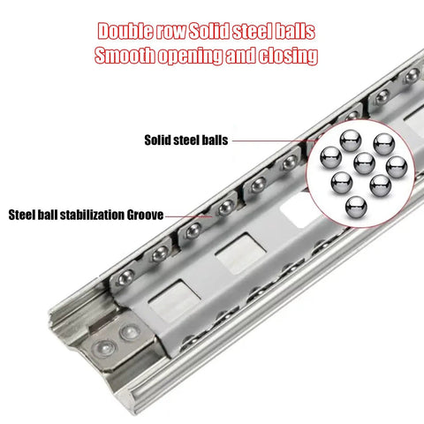 Heavy Duty Locking Drawer Slides With Side Mount Ball Bearing Rails Detachable For Machine Tables Showing Double Row Steel Balls