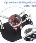 Magnetic Helping Hands Soldering Station With 4 Magnetic PCB Clamps, 3X Magnifying Glasses showing close-up optical lens