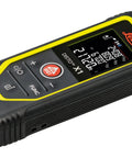 Disto X1 Laser Distance Meter With 330 Ft Range, Bluetooth 4.2 And NFC Data Transfer To Disto Plan App, Add And Subtract Measurements For Pros, 4 Line Display, IP65 Dust And Waterjet Protection, 6 Ft Drop Tested, Includes Hand Loop And Pouch black and yellow handheld unit