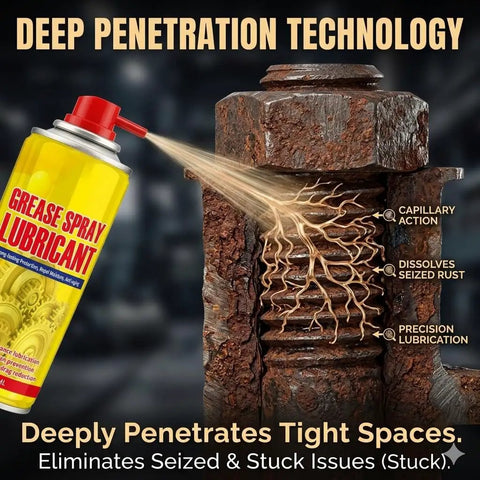Two Pack 6.1 Ounce Anti Rust Lubricant And Rust Remover Spray showcasing deep penetration into rusted metal bolt.