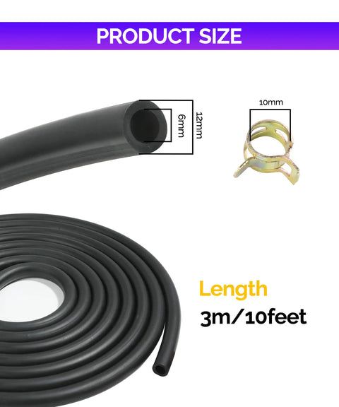 Stretchy 9.85 Foot Fuel Hose With One Quarter Inch Inner Diameter And Twenty Hose Clamps Kit for size reference